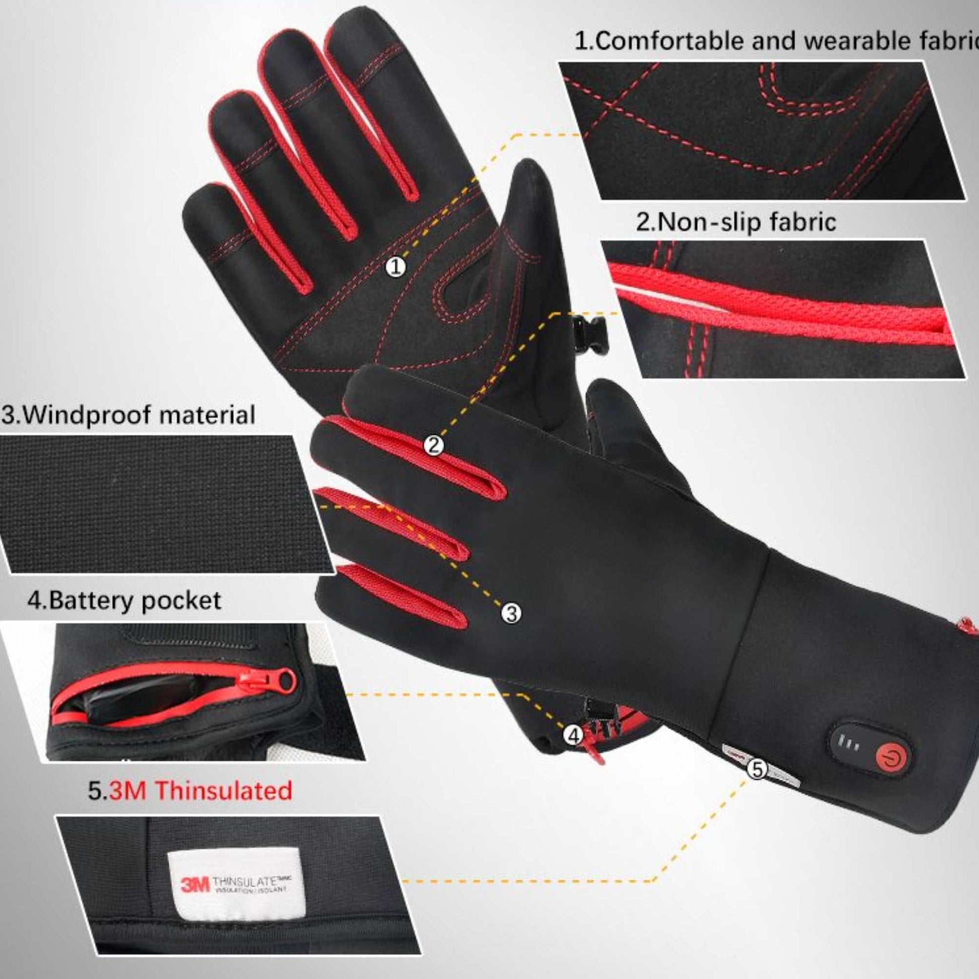 Gløde elektrisch verwarmde handschoenen rood/zwart - Gløde 